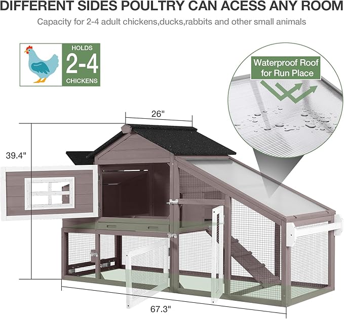 Mobile Chicken Coop with Wheels, Outdoor Hen House with Leak-Proof Tray, UV-Resistant Roof & Nesting Box for Chickens, Ducks, Rabbits (Brown)