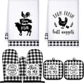 Sratte 6 Pcs Farmhouse Marble Dish Towels Pot Holders and Oven Mitts Sets Pink White and Gold Heat Resistant Kitchen Towels Farm Animal Kitchen Decoration for Baking Cooking Supply(Farm Animal)