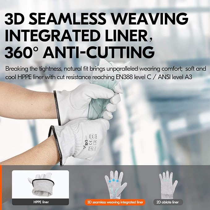 Vgo... Cutproof Gloves,Cut Resistance ANSI A3,Touchscreen,Mechanic Gloves,Goat Leather