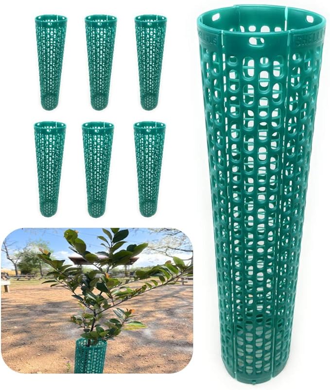 15" Tree Trunk Protectors, Stackable Spiral Tree Guards, Adjustable Width Bark Protection from Weed Eaters, Deer & Rodents, Tall Sapling & Vineyard Vine Protectors, Durable Plastic (6, Green)