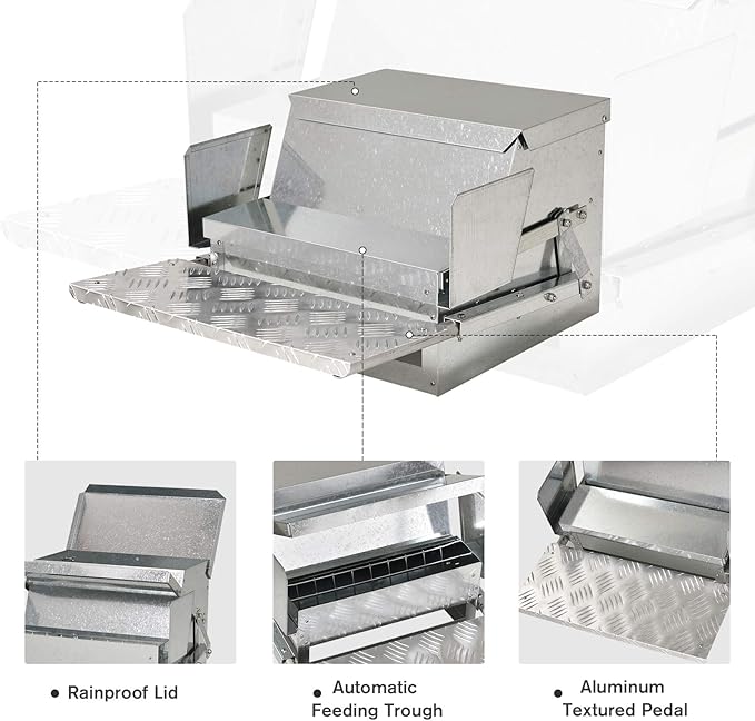 PawHut 30 lbs Capacity Automatic Chicken Poultry Feeder with a Galvanized Steel and Aluminium Build, Weatherproof Design