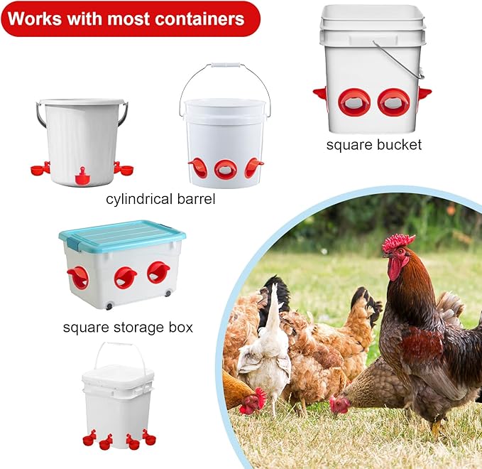 DIY Chicken Feeders No Waste, Automatic Chicken Feeders and Waterer Set, 6 pcs Poultry Feeder 6 Automatic Chicken Water Feeder, Rodent Proof Rain Proof Poultry Feeder Kit for