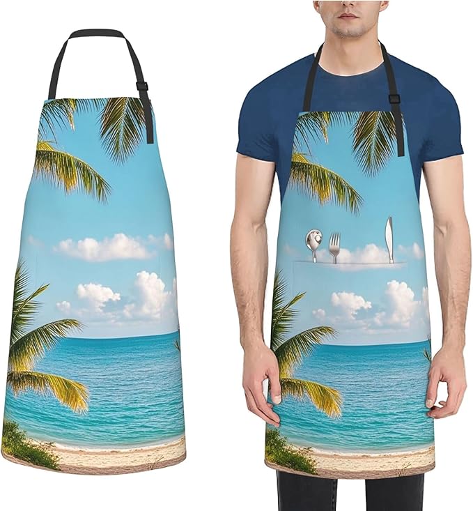 Waterproof Apron Adjustable Bib for Women Men Vintage Nautical White Ship Cooking Aprons Chef Bibs with 2 Pocket