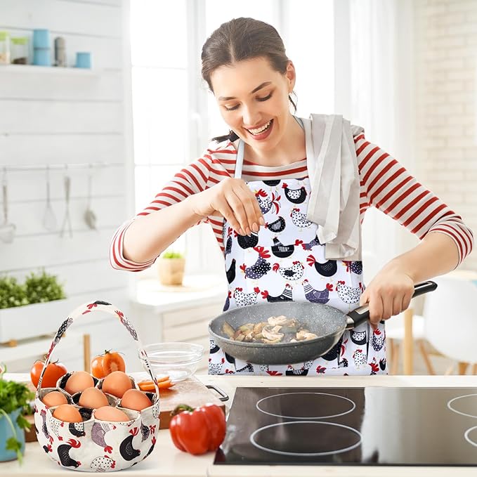 2 Pcs Egg Collecting Apron with 15 Pocket Gathering Basket with 7 Pouch for Chicken Duck Goose Eggs Easter Supplies