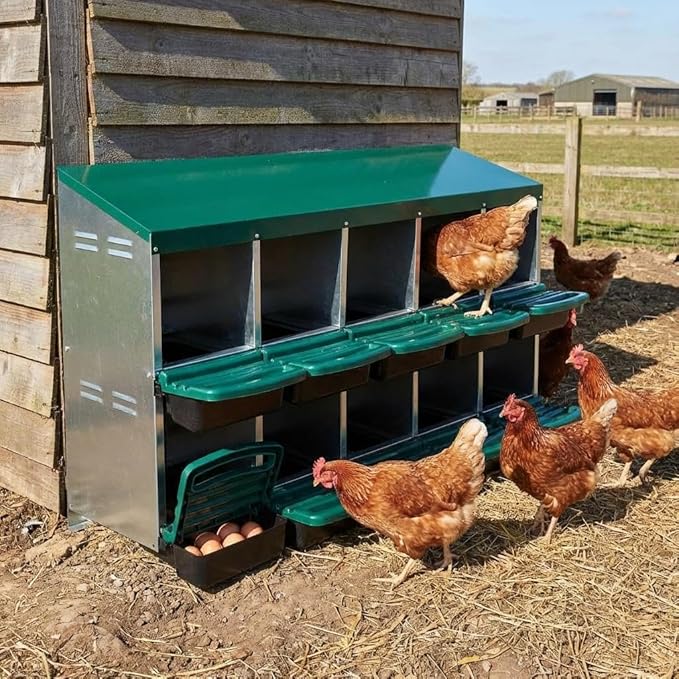 Metal Chicken Nesting Boxes, Roll Away Egg Collection with Lid Cover to Protect Eggs, Easy Clean Ventilated Design for Chicken Coop, Hen Roosting Boxes for Laying
