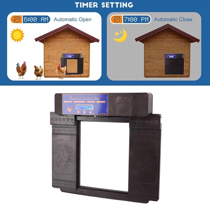 Solar Automatic Chicken Coop Door Professional Infrared Prevents Pinch Multi Modes Auto Coop Door with Timer Light Sensor and Remote Control for Chicken Duck Goose Poultry Plastic (Dark Brown)