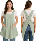 Apron for Women with Pocket Cotton Linen, Japanese Cross Back Apron for Gardening Painting