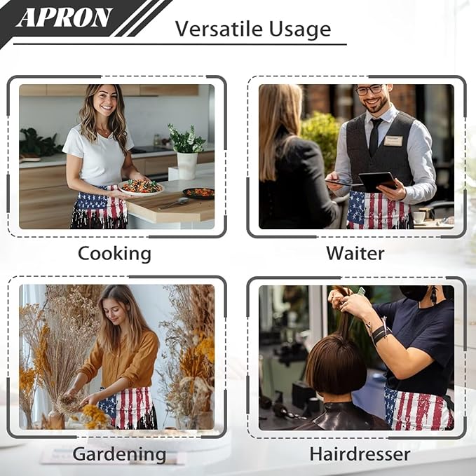 Waist Apron with 3 Pockets Waterproof 13 Inch Short Half Waist Aprons Women Men Server Aprons Waitress Waiter Apron
