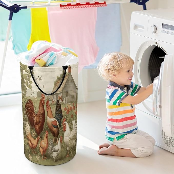 Chickens And Farm Laundry Hamper Waterproof Dirty Laundry Hamper Foldable Clothes Hampers Portable Clothes Storage Basket Large Storage Basket for Bathroom Bedroom