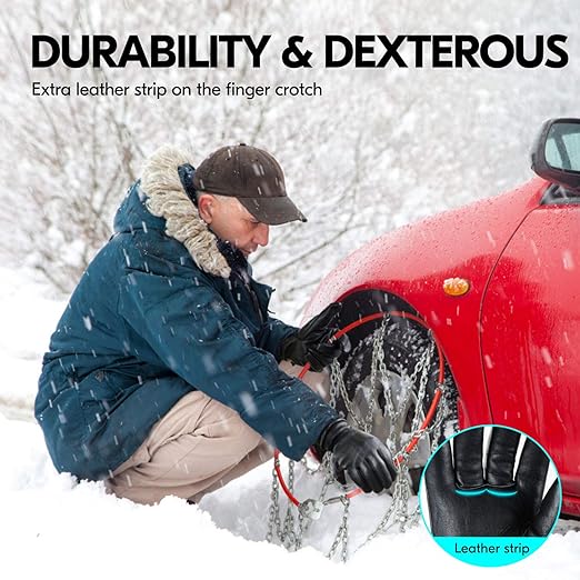 Vgo... 1 Pair 0℃/32℉ Goat Leather Outdoor Glove,Winter Warm Gloves,Cold Weather Driving Gloves,Windproof(Size L, Black, GA2152F)
