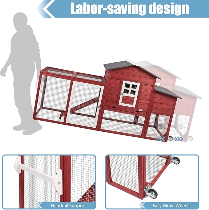 PetsCosset 79" Wooden Chicken Coop Rabbit Cage with Nesting Box, Waterproof Roof, Removable Tray, Combinable