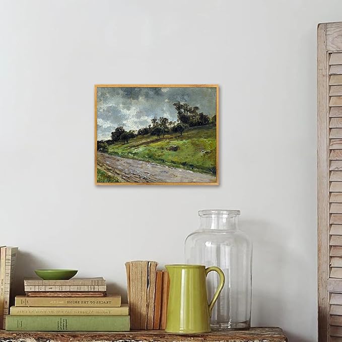 Vintage Country Wall Art Natural Landscape Picture Country Road Painting Antique Farmhouse Wall Art Wilderness Artwork Rustic Landscape Poster Vintage Village Painting Green Scenery Picture 8x10in Framed