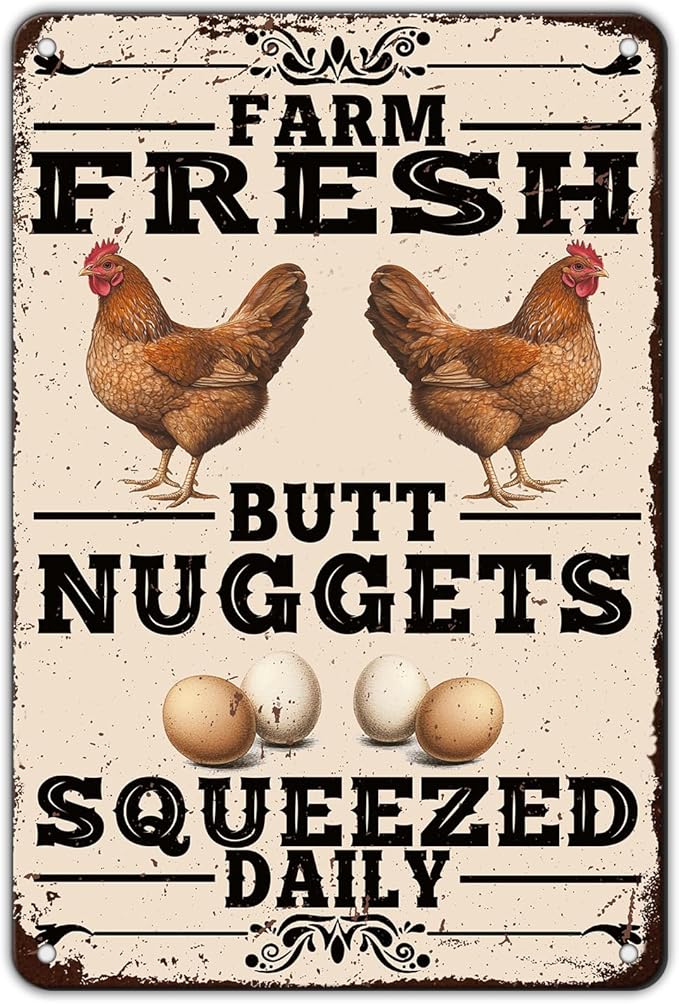 Funny Chicken Coop Tin Sign Vintage Farm Fresh Butt Nuggets Chicken Metal Sign Home Kitchen Outdoor Farmhouse Garden Wall Decor Poster 12x8 Inch