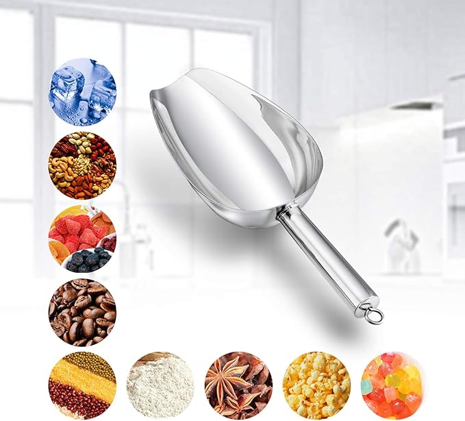 Stainless Steel Scoop Set of 3 (3-5-8 Ounce), E-far Small Metal Scoops for Candy/Flour/Dry Goods/Sugar/Ice Cube, Heavy Gauge Kitchen Utility for Canisters/Jars, Rust Free & Dishwasher