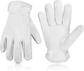 HLDD HANDLANDY Leather Work Gloves for Men & Women, Adjustable Wrist Cowhide Gardening Glove with Reinforced Palm for Driver