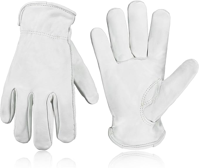 HLDD HANDLANDY Leather Work Gloves for Men & Women, Adjustable Wrist Cowhide Gardening Glove with Reinforced Palm for Driver