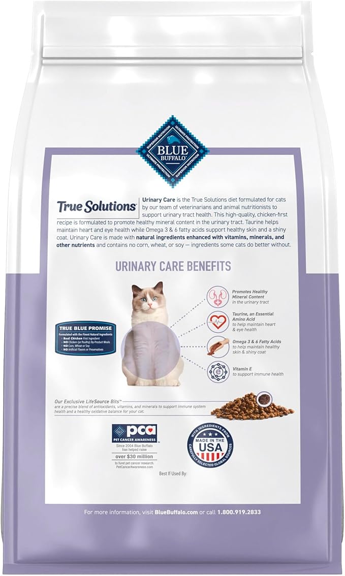 Blue Buffalo True Solutions Urinary Care Natural Nutrition with Clinically Proven Ingredients, Adult Cat Dry Food, with Chicken, 3.5 lb. Bag