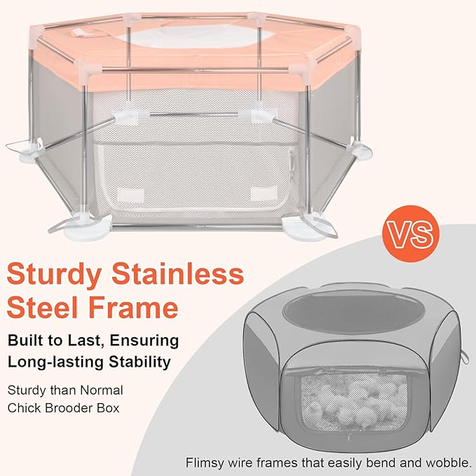 45"x45"x19.7" Sturdy Stainless Steel Frame Small Animal Playpen, Brooder Box for Chicks with Removable Roof & Bottom Pad for Easy Cleaning, Pet Playpen for Ducks, Kittens, Bunnies, Quails, Guinea Pigs