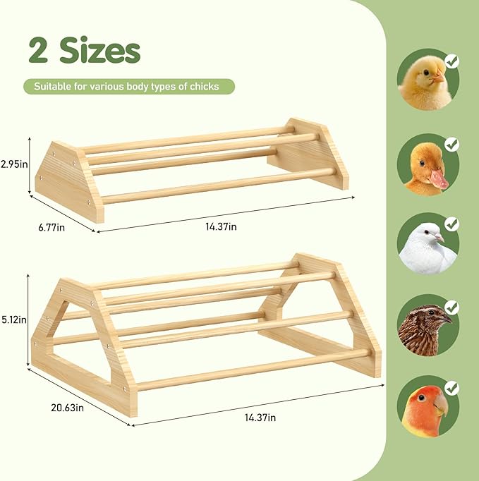 Pawaboo Chick Perch, 2 Pack Wooden Chicken Roosting Bars, Large & Small 2 Sizes Chick Perches Toy for Coop and Brooder, Chicken Roosts and Perches Stand for Chicks Ducklings Quails