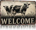 Vintage Farmhouse Metal Welcome Sign - Rustic Cow Farm Animal Theme 8x12 Inch Vintage Aluminum Metal Tin Signs-For Living Room Kitchen Patio Porch Backyard Home Decor Wall Decor