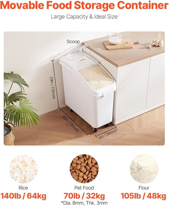 Mophorn 21 Gallon Food Storage Containers 500 Cup Ingredient Bin with Scoop and Sliding Lid Commercial Food Container Ideal for Rice storage, Dog Food Container, Flour and Sugar Containers, White