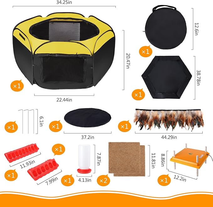 14 in 1 Pop Up Brooder Box for Chicks Starter Kit, Foldable Brooder Box, Complete Baby Chick Supplies with Heating Plate, Custom Feathers, Grass Mat, Feeder & Waterer for Baby Chicks, Ducks, Quail