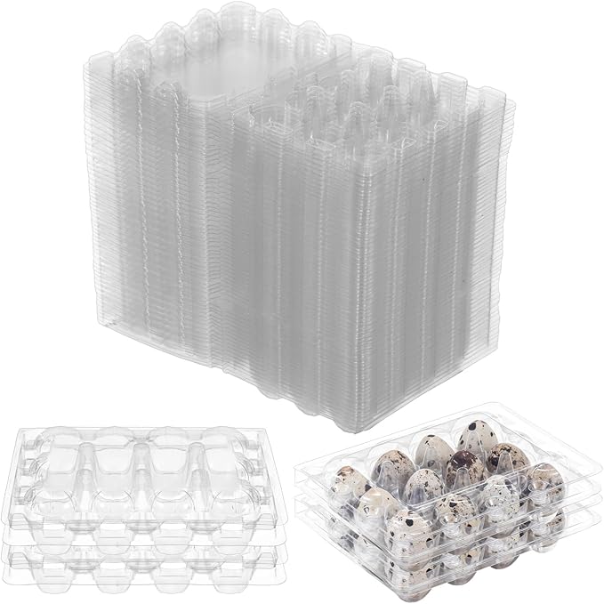 Varku 60 Pcs Quail Egg Cartons,12-slot Plastic Egg Cartons Trays Bulk,3x4 Grids Clear Storage Containers Fresh Chicken Eggs Reusable Small Quail Holder Trays Basket,Compact Stackable Design
