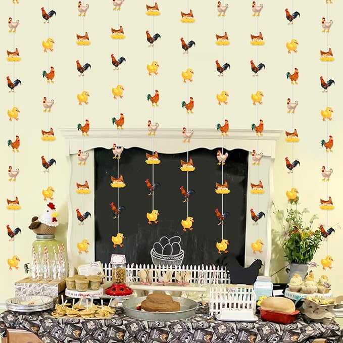 Sursurprise Chicken Party Decorations, 8PCS Chicken Garlands Hanging Streamer, Farm Birthday Party Supplies, Chick Baby Shower Decorations