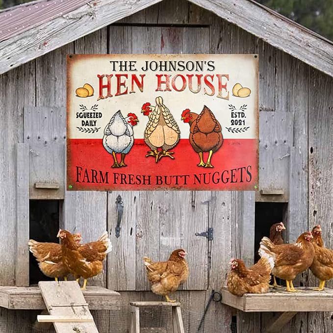 Personalized Chicken Hen House Nuggets Customized Classic Metal Signs Chicken Signs, Chicken Coop Accessories Décor