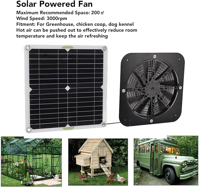 13.5in Solar Powered Fan, 100W Solar Exhaust Intake Fan Kit, Pet Potty House Solar Exhaust Ventilation Fan for Greenhouse Chicken Coop Dog Kennel
