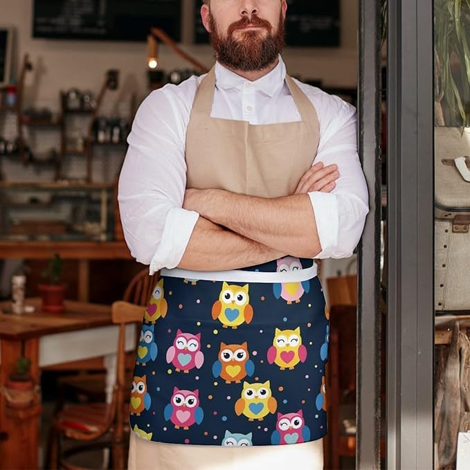Short Aprons for Servers Unisex Chef Works Waitress Apron with 3 Pockets