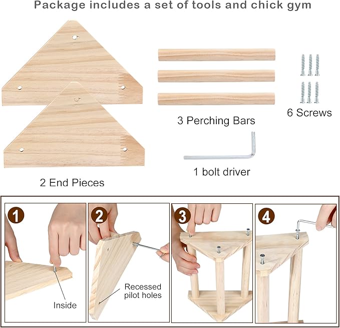 Wooden Chick Perch Stand, Pine Roosting Bar, Jungle Gym Perch Toys for Chicken Coop & Brooder, Bird Perch for Baby Chicks & Parrots (Small)