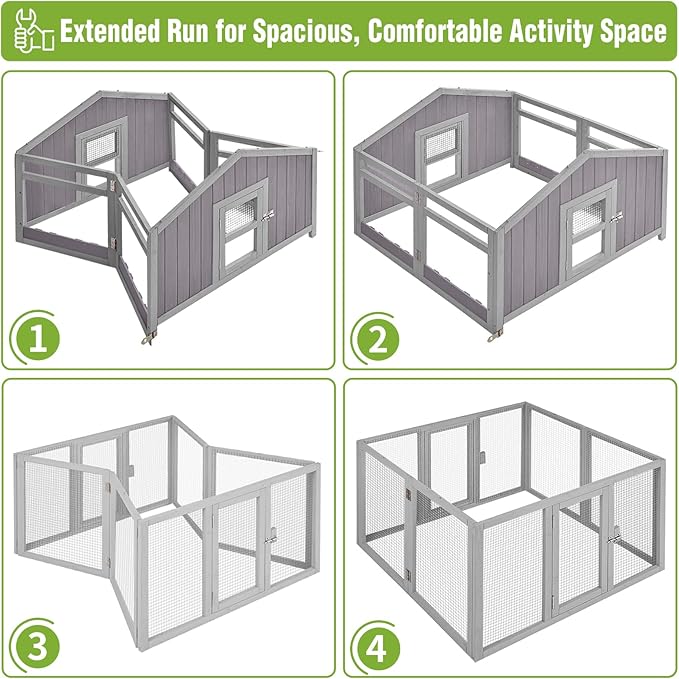 GUTINNEEN Large Foldable Chicken Coop Wooden with Nesting Boxes, Two-Tier Chicken House with Run, PVC-Covered Nest Box, Easy Clean Tray, Predator-Proof Outdoor Poultry Cage for 4–6 Chickens