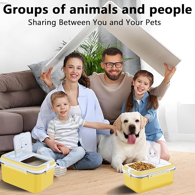 Sanbo Cat Food Storage Container Stainless Steel with Scoop, Airtight Pet Metal Food Storage Bin,Cat Food Canister,Storage Box with Date Tracker for Kitchen (Yellow, 10L)