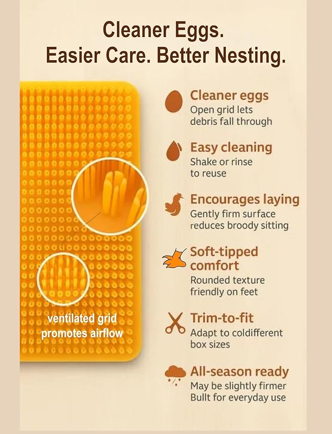 6-Pack Washable Chicken Nesting Pads for Chicken Coop, 13x11in Reusable Nest Box Liners, Trim-to-Fit Open-Grid Bedding for Cleaner Eggs, Heavy-Duty Poultry Supplies (Black)