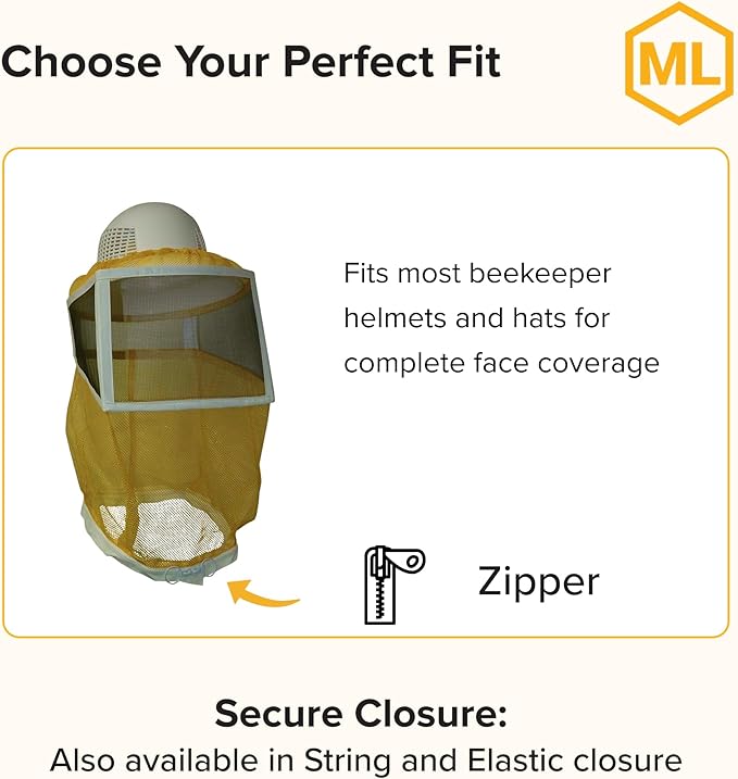 Mann Lake Stingless Binding Round Veil with Zipper Closure, Fine Mesh Beekeeping Head Cover for Hot Summer Weather, Breathable Veil for Bee Suit Protection, Comfort Fit for Farm and Backyard Work