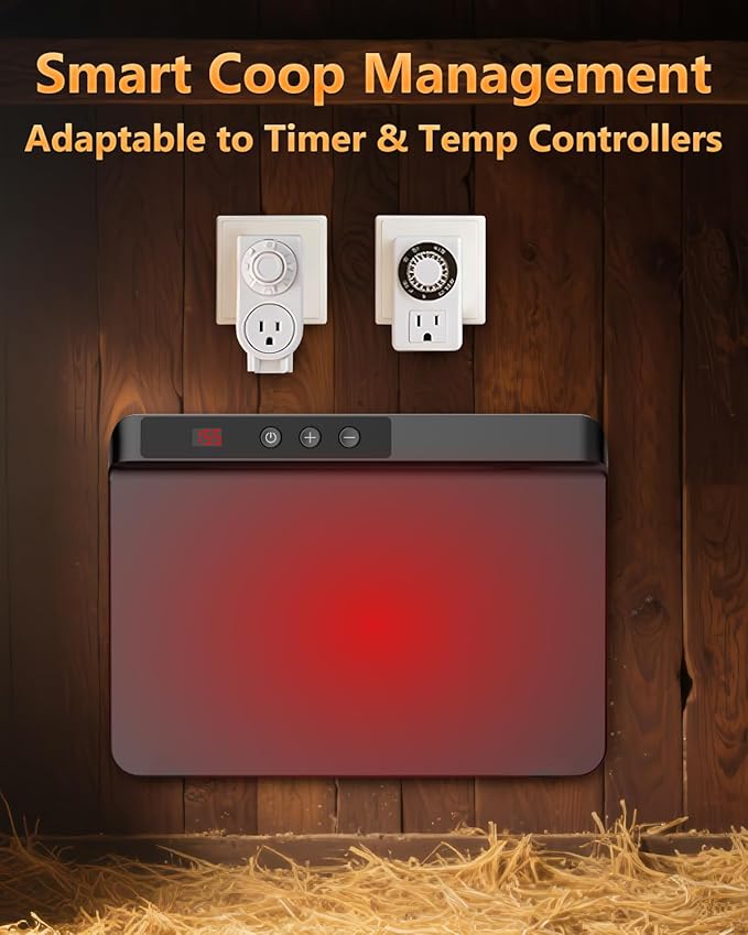 TIMEBAL 2025 Smart Chicken Coop Heater with Adjustable Temperature Remote Control, 200 Watts Radiant Heat Flat Panel Heaters for Winter Heating,Adaptable to Timer and Temp Controllers (Black)