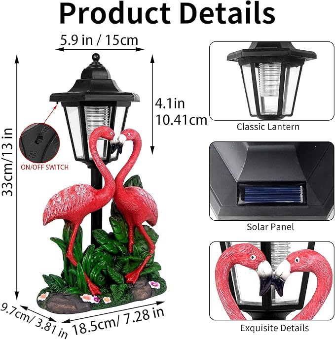 Solar Flamingo Garden Decor, Romantic Flamingo Couple with LED Lantern Decoration for Outside Patio Yard Backyard Gifts for Mother's Day Birthday Housewarming
