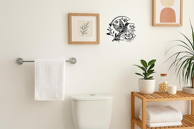 SHIMANY Black Metal Wall Art - Hummingbird Hanging Wall Sculpture with Floral Design for Bedroom, Living Room, or Reading Nook - Botanical Accent