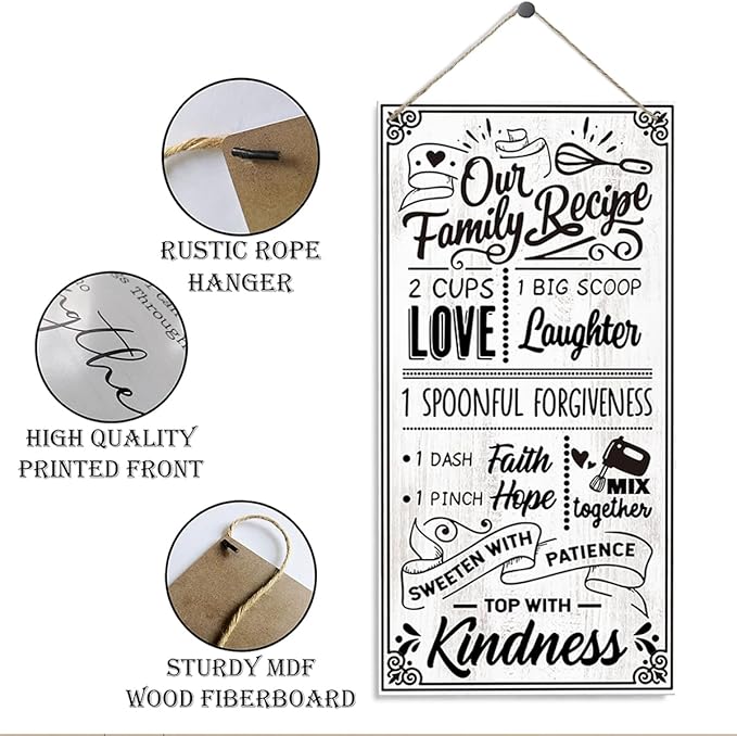 Our Family Recipe Sign, Funny Kitchen Rules Sign, Home Kitchen Decor, Decorative Wood Hanging Wood Plaque, Positive Wall Decor, Funny Cooking Sign, Kitchen Wall Art, Farmhouse Kitchen Sign