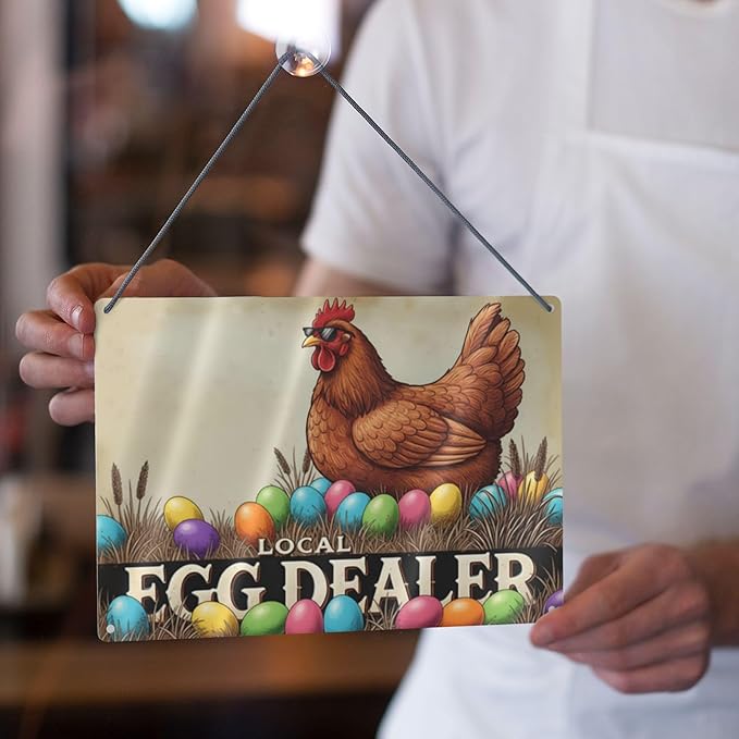 Local Egg Dealer Funny Chicken Coop Sign Farm Fresh Eggs Aluminum Sign Humorous Poultry Farm Decor Gift for Chicken Lovers Rustic Metal Sign 8x12 Inches Style-05