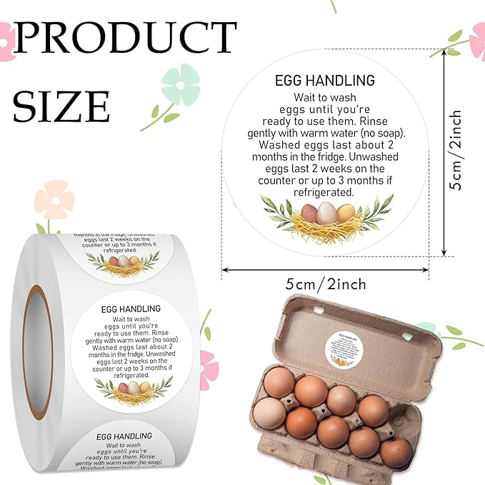 Louise Maelys 2" Egg Stickers for Fresh Farm Eggs - 500pcs Market Egg Handling Stickers Unwashed Egg Sticker Labels for Chicken Quail Farmhouse
