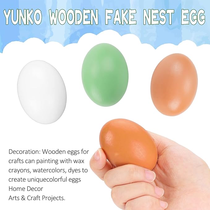YunKo 6Pcs Wooden Fake Nest Eggs Easter Eggs for Craft Get hens to Lay Eggs 3 Colors