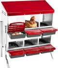 Outvita Chicken Nesting Boxes, 6 Compartments Metal Nesting Boxes for Chickens with Metal Legs, Wall/Floor Mount for Laying Eggs with Swing Perch and Roll Away Egg Collection for Chicken Coop, Red