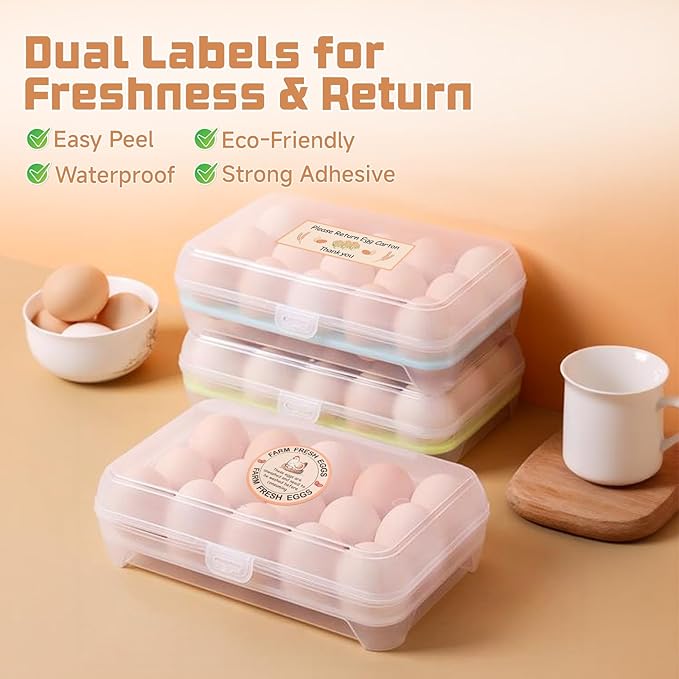 Fresh Farm Egg Packaging Set – Includes 500 Farm Fresh Eggs Carton Labels, 500 Please Return Carton Labels Stickers, 200 Double-Sided Egg Handling Instruction Cards