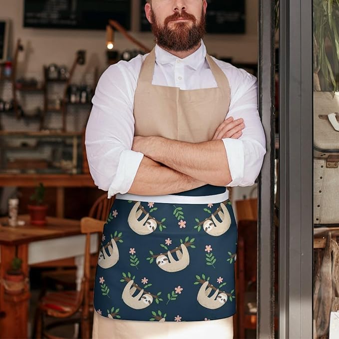 Unisex Apron for Cooking Server Waitress Half Waist Apron with 3 Pockets