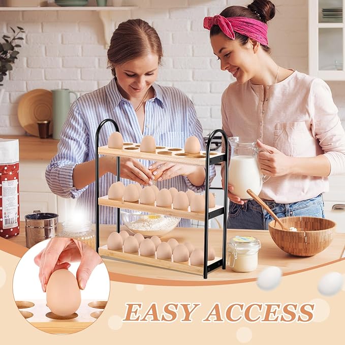Wooden Egg Holder Countertop 3-layer Hold 36 Eggs Fresh Storage, for Kitchen Organization and Pantry Storage Home Collecting(Bamboo Wood)
