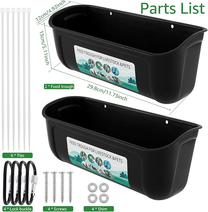 2Pcs Chicken Feeder Hanging Chicken Feeders Goat Feeder Hanging Feed BPA Free Chicken Feeder Poultry Feeder Poultry Feeding Container Water Bucket for Chicken Duck Goat (Black)
