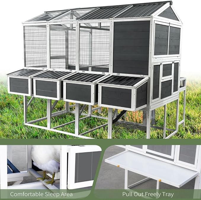 Large Walk-in Wooden Chicken Coop with Run, 3-Tier Poultry Cage for 10-20 Chickens, Outdoor Hen House with Nesting Boxes, Rainproof Roof, Pull-Out Tray, Multi-Level Rabbit Duck Hutch