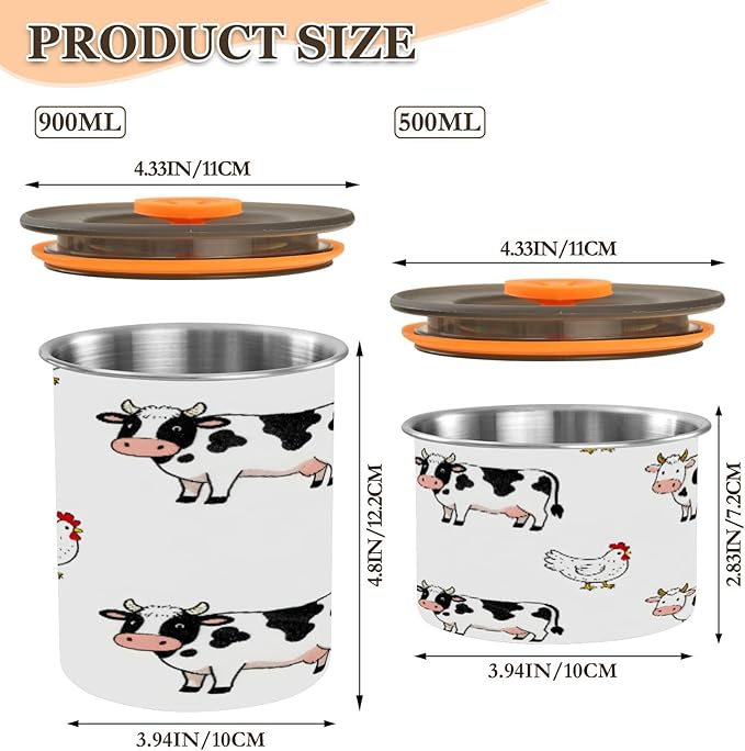 Farm Cows Chickens Coffee Canister 17oz Stainless Steel Airtight Food Storage Container with Lid for Beans/Cereal Preserval